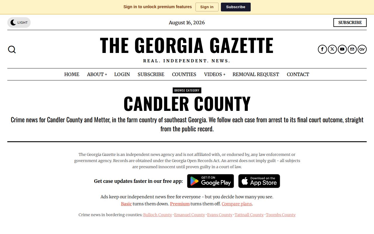 Unofficial Georgia Gazette Candler County booking archive