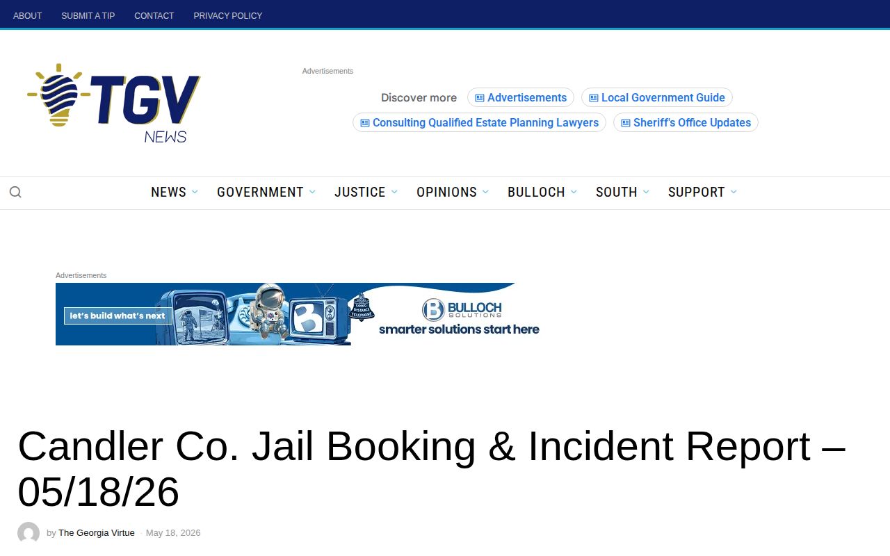 Candler County arrest news report with booking and incident source context