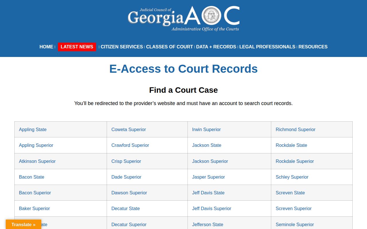 Georgia Courts E-Access route for checking Candler County court records