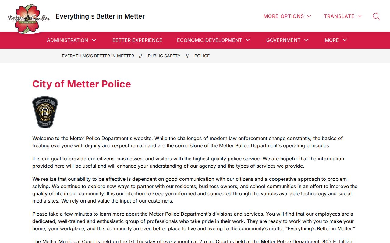 Official Metter Police Department page for Metter arrest records